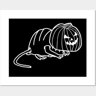 Minimal White Line Cute Rat Wearing Halloween Horror Costume Posters and Art